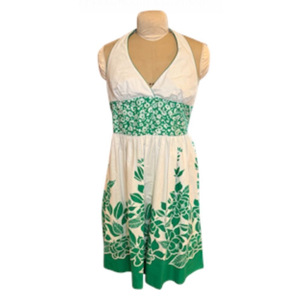 B. Smart 1950’s Inspired Halter Dress Sz. 14 White/Green Date Night Party Summer